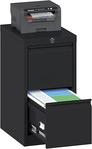 Aobabo Archivador vertical de 2 cajones, gabinete de archivos de oficina con cerradura de metal, archivadores para tamaño A4 cartalegal, debajo del