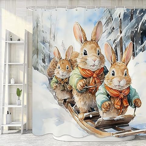 MDUKOIN Winter Rabbit Shower Curtain Cover