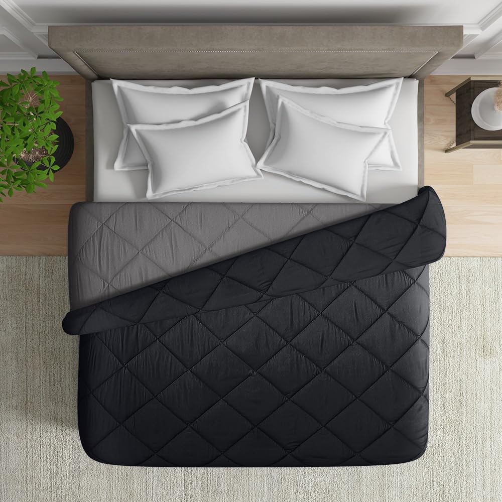 Wakefit Comforter Single Bed | 120 GSM | Quilt AC Blanket for Single Size Bed | Reversible Super Soft Microfiber Blanket | 90x60 Inches - Black Beauty & Night Owl