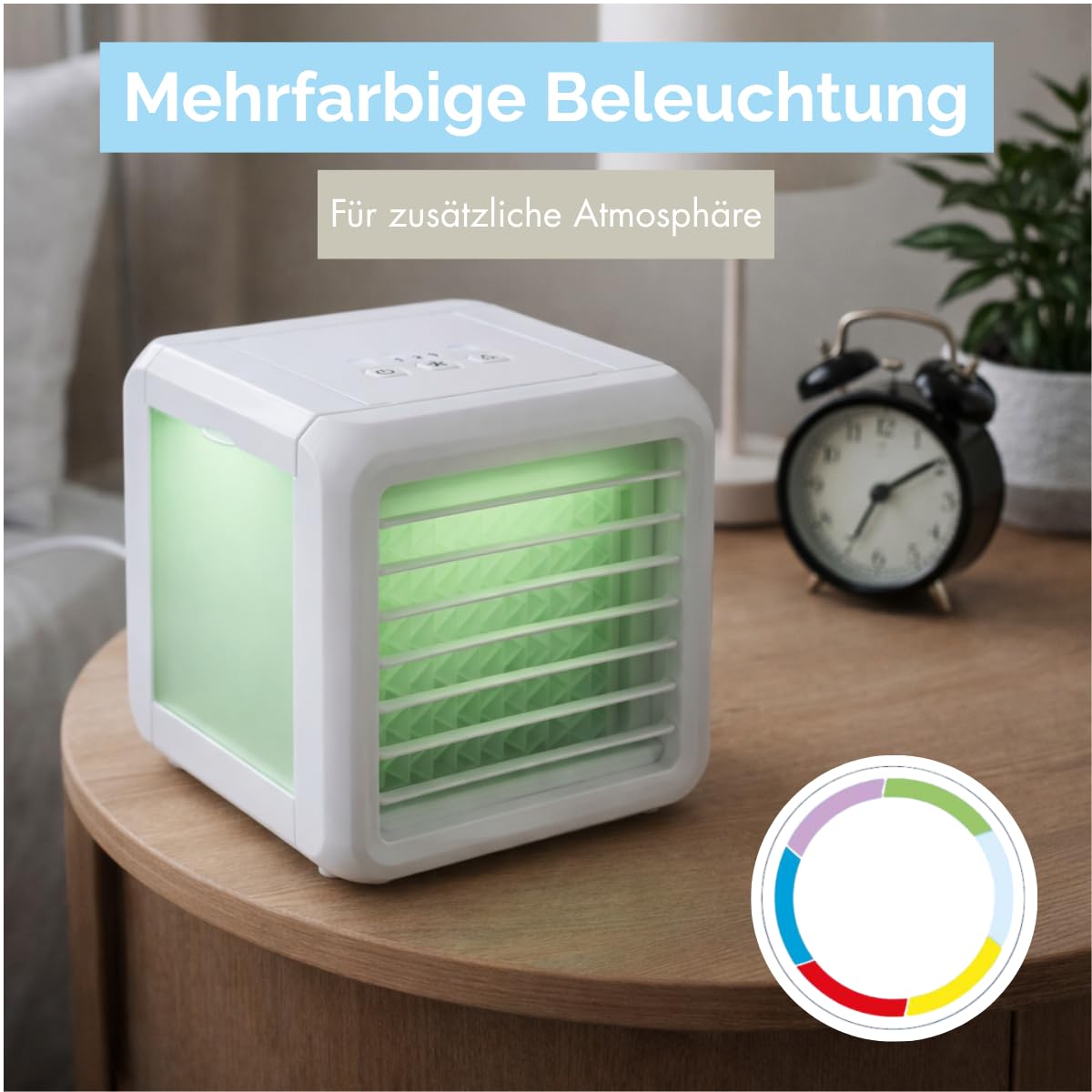 Mini Air Cooler - Mobile Klimaanlage ohne Abluftschlauch Ventilator mit Wasserkühlung - Luftbefeuchter Lüfter 3 Stufen mit 2 Kühlelementen - 16 x 16 x 16,5 cm
