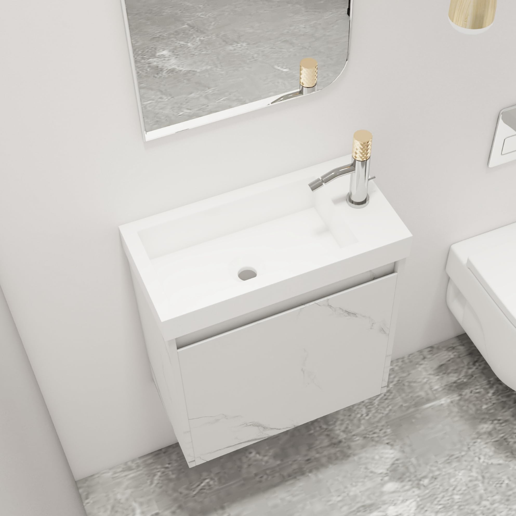 20" Floating Bathroom Vanity with Sink, 20 Inch Single Sink Wall Mounted Bathroom Vanity, with 1 Door and White Resin Basin Sink Top (075-20CWW)