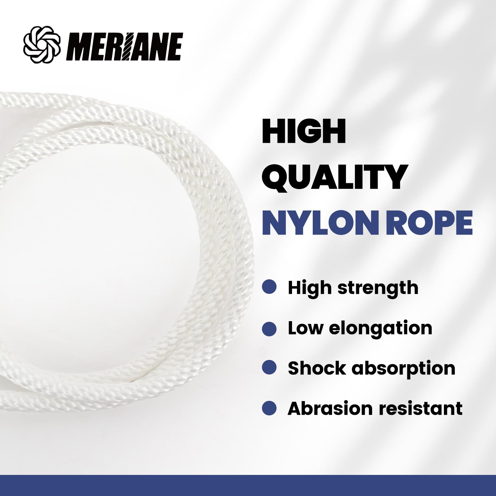 MERIANE Cuerda de nailon de 500 pies de 1/4 pulgadas, cuerda trenzada apretada multiusos, resistente a la abrasión y a los rayos UV, uso ideal para camping, tendedero, línea de bandera de cuerda