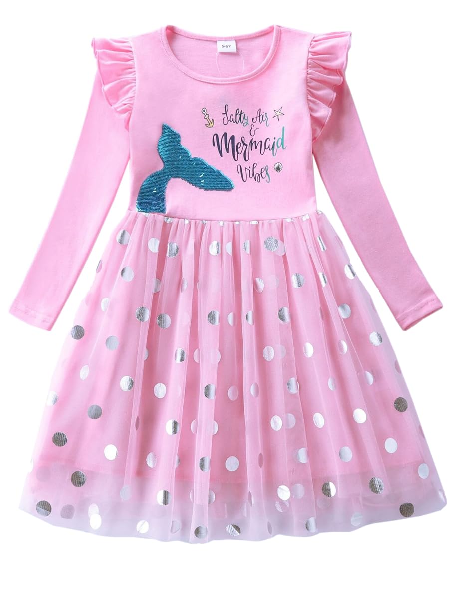 Flenwgo Toddler Girls Long Sleeve Autumn Spring Dress Casual Outfits Party Tutu Dress Gifts for 3-7 Years