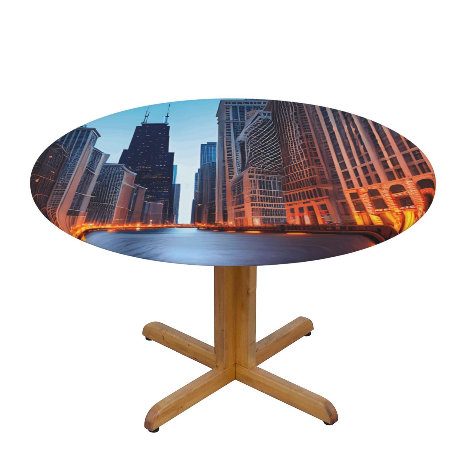 AYYQWE Chicago Illinois Usa Print Round Tablecloth Dining Room Kitchen Table Cover Wedding Party Outdoor Indoor