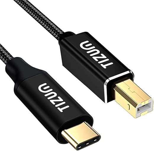 tizum High Speed USB Type C to USB B 2.0 Printer Cable Cord| Nylon Braided Fiber Jacket, Gold Plated Connectors| Compatible with MacBook Pro,…