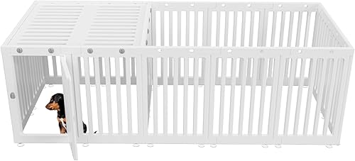 Corralito para perros con puerta y cubierta, 18 paneles de valla para cachorros, jaula para perros de 2 habitaciones, corral para mascotas para