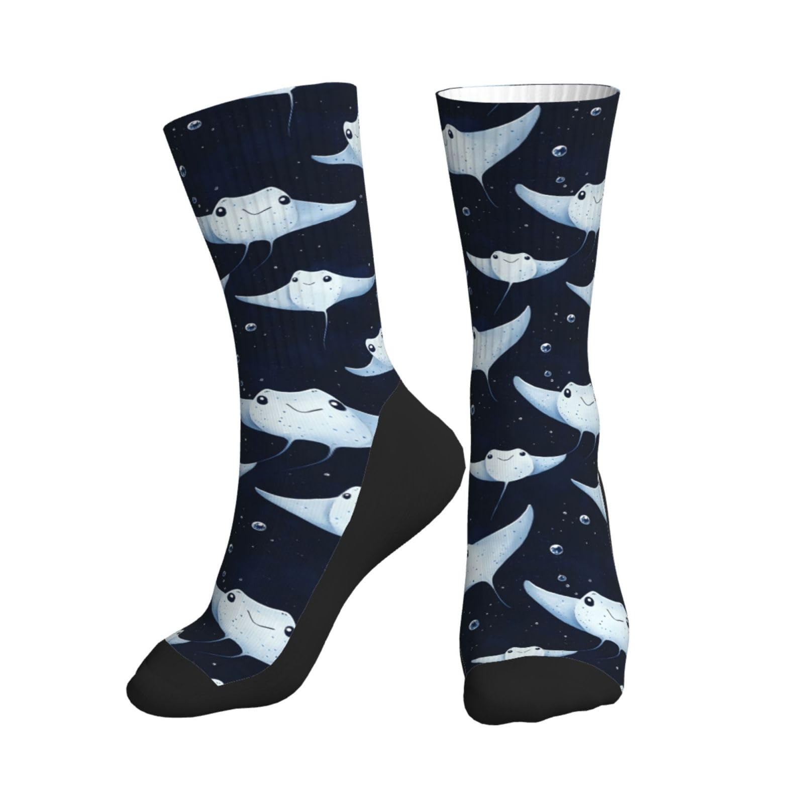 Peiyeety Unisex As Pic Cute Stingray Blue Print Crew Socks For Women Men, Novelty Funny Socks Unique For Girls Boys