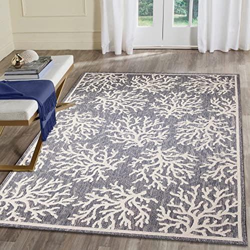 Liora Manne Cove Indoor/Outdoor Power Loomed Polypropylene Easy Care Area Rug - Contemporary Geometric Coastal Nature Accent (Coral Blue) (7'10" x 9'10")