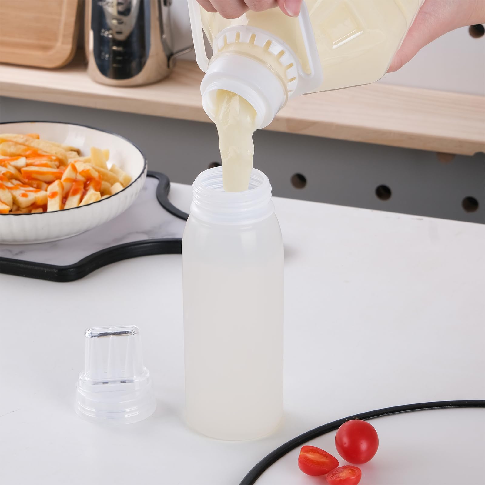 6 Stück 3-Loch-Spritzflaschen aus Kunststoff für Saucen, Gewürze, Quetschflaschen mit Kappen, kleine Salatdressing-Flasche, Ketchup-Flaschen zum Drücken – 170 ml