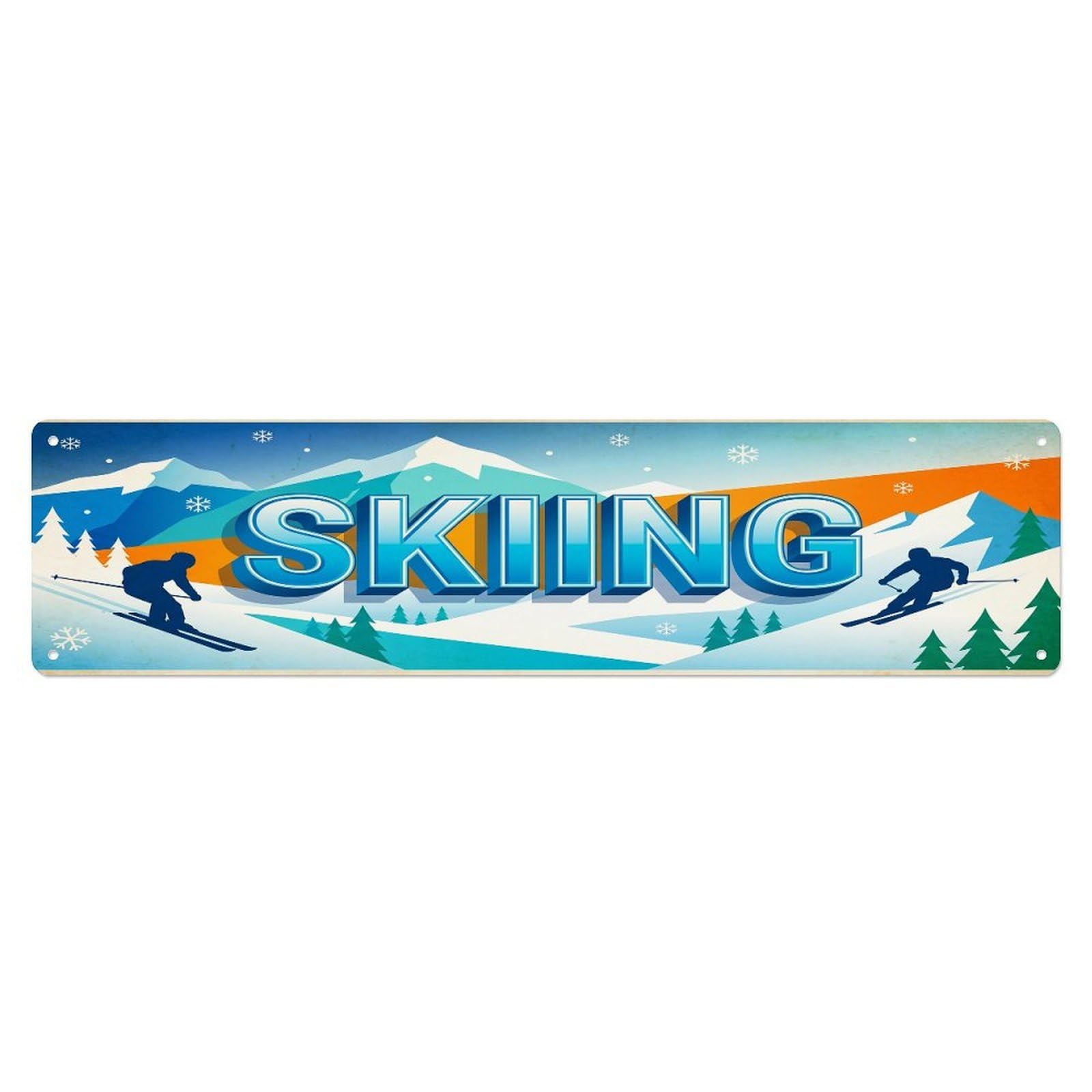 Olhnbad 4X16inch(10X40cm) Vintage Skiing Outdoor Activity Sports Metal Tin Sign
