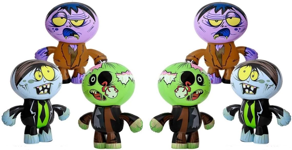 RIN 1 Dozen(12) 24" Inflatable Zombies - Modern, Multicolored Plastic or Vinyl Round Zombie Themed Inflatable Toys for Outdoor & Theme Parties