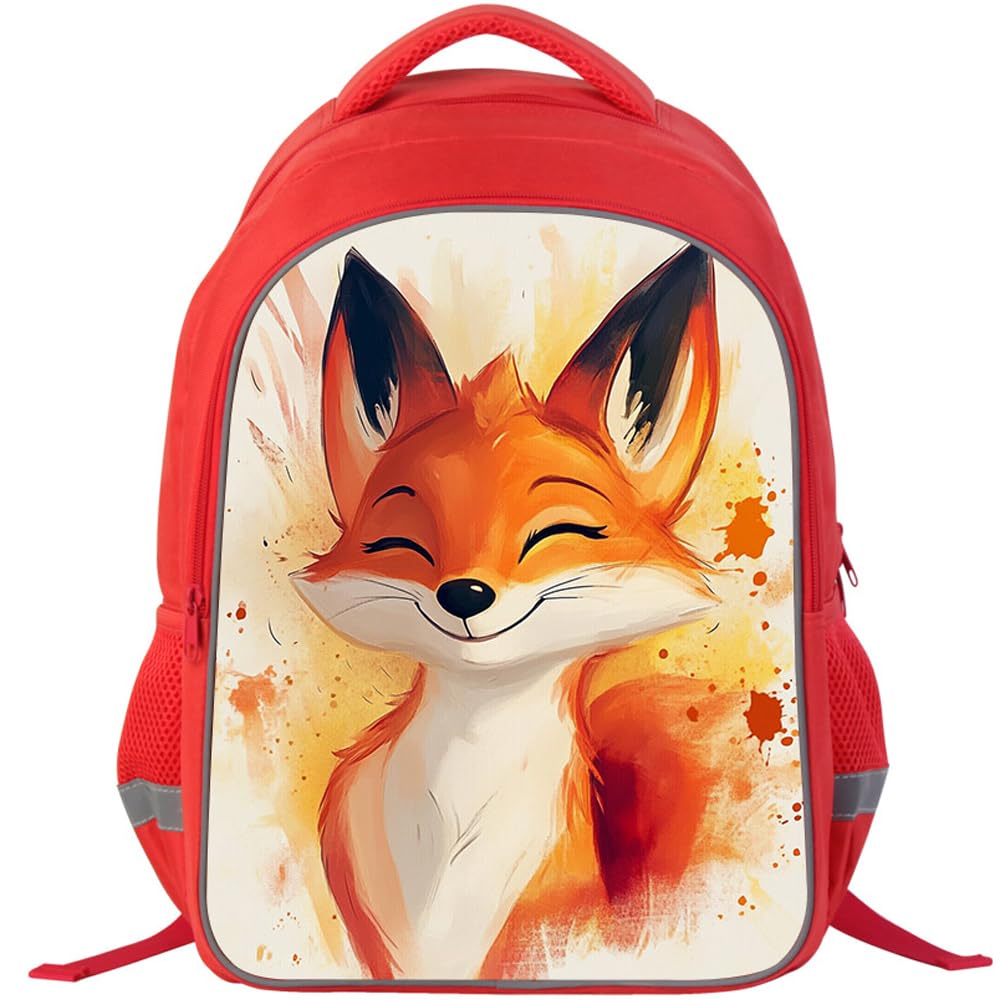 ZRENTAO Kids Backpack, 3D Reflective Cartoon, 600D Polyester & Dual Zippers, 17" Bookbag with Ergonomic Design for boys & girls age 6-18, Fox Space