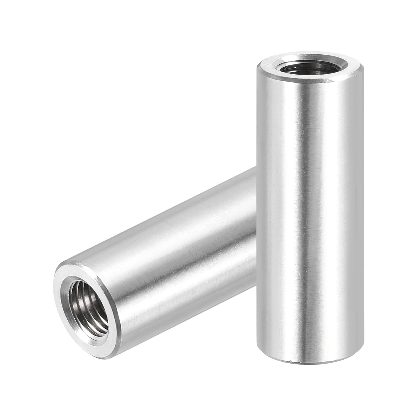 PATIKIL M10x1.25mm Pitch 304 Stainless Steel Round Coupling Nuts, 2 Pcs 45mm / 1.77" Length Metric Fine Thread Connector Sleeve Rod Bar Stud Fully Threaded Nut Fasteners, Silver Tone
