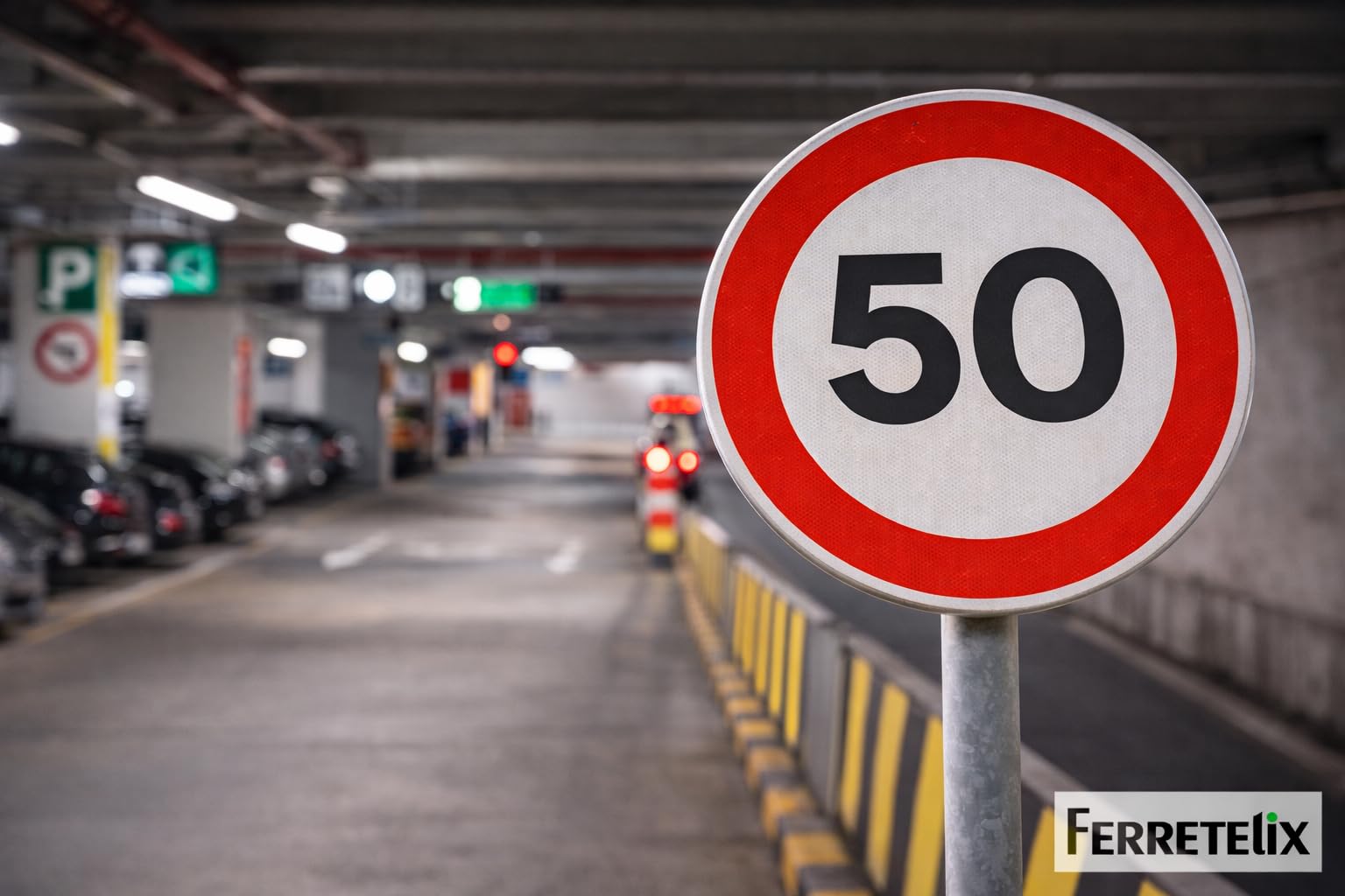 FERRETELIX® Señal de Tráfico Metálica Homologada R-301 | Velocidad Máxima 50 km/h | Tipo MOPU | Reflectante Nivel 1 | Uso Profesional en Vías y Entornos Urbanos