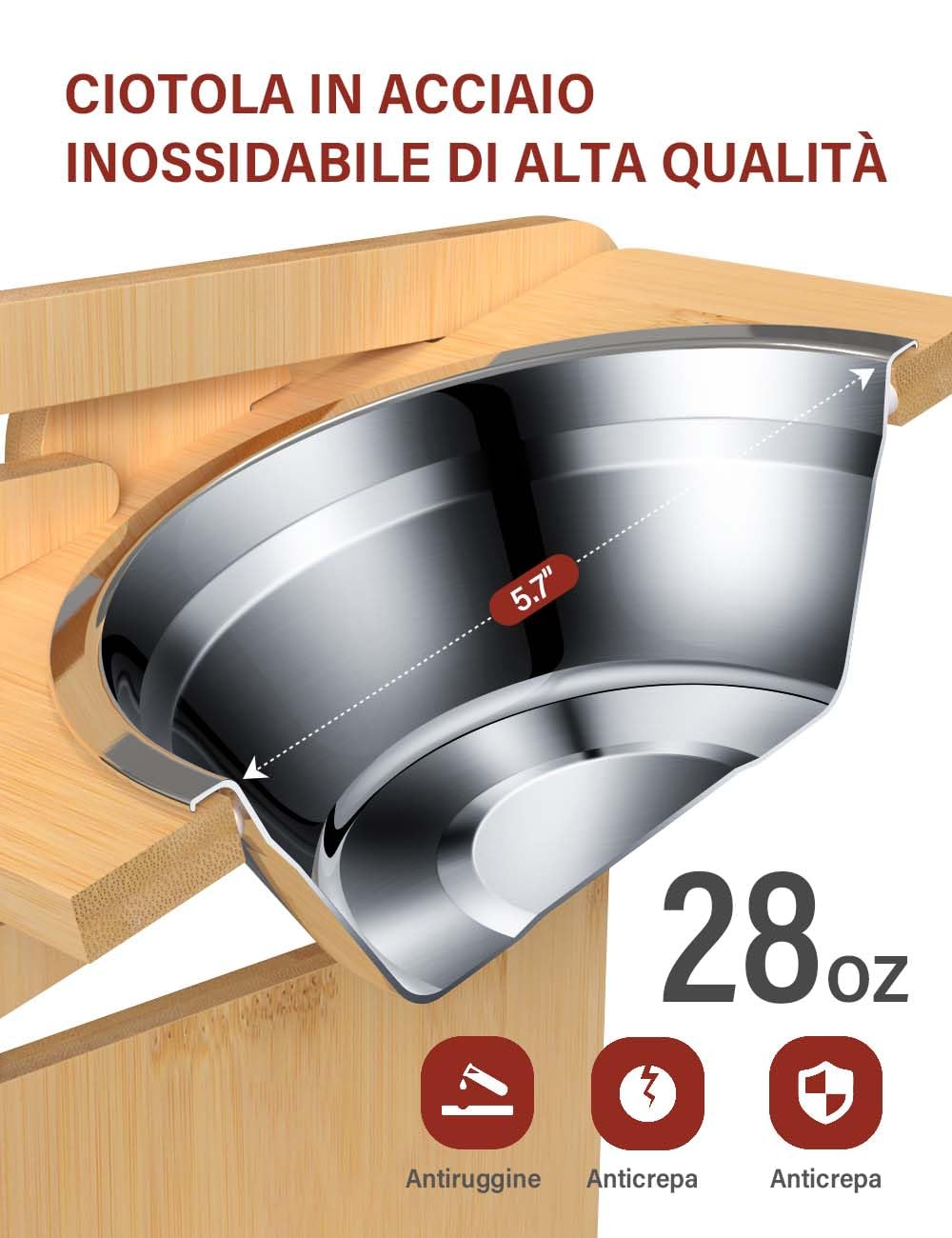 Vantic Ciotole per Cani Rialzate, Porta Ciotole per Gatti Altezza Regolabile di bambù, con 2 Scodella in Acciaio Inox e Piedini Antiscivolo