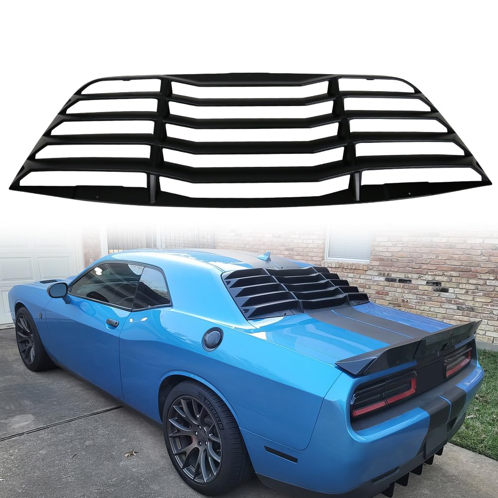 MODILOVER Rear Window Louver, Compatible with 2008-2023 Dodge Challenge, PP Matte Black V2 Style Back Window Windshield Sun Shade Cover Vent
