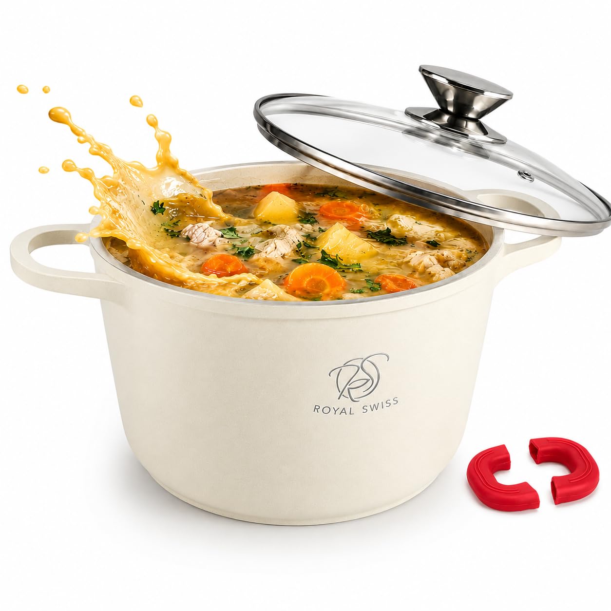 Royal Swiss Marmite Induction 24 cm, couscoussier, aluminium antiadhésif, beige
