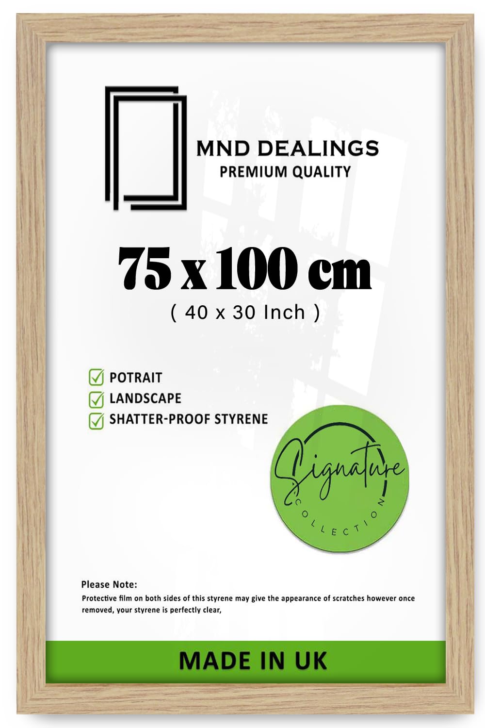 MND Dealings 75 x 100 CM Poster Frame | Elegant Wall Frame for Photos & Art | Solid MDF & Clear Perspex | Perfect for Living Room or Office | [Oak]