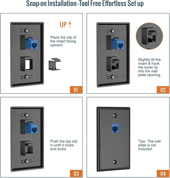 Tecmojo Keystone Blank Inserts for Keystone Jack Wall Plate and Patch Panel, 25 Pack, Black