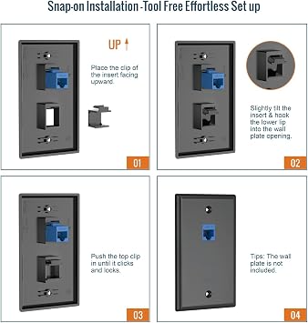 Tecmojo Keystone Blank Inserts for Keystone Jack Wall Plate and Patch Panel, 25 Pack, Black