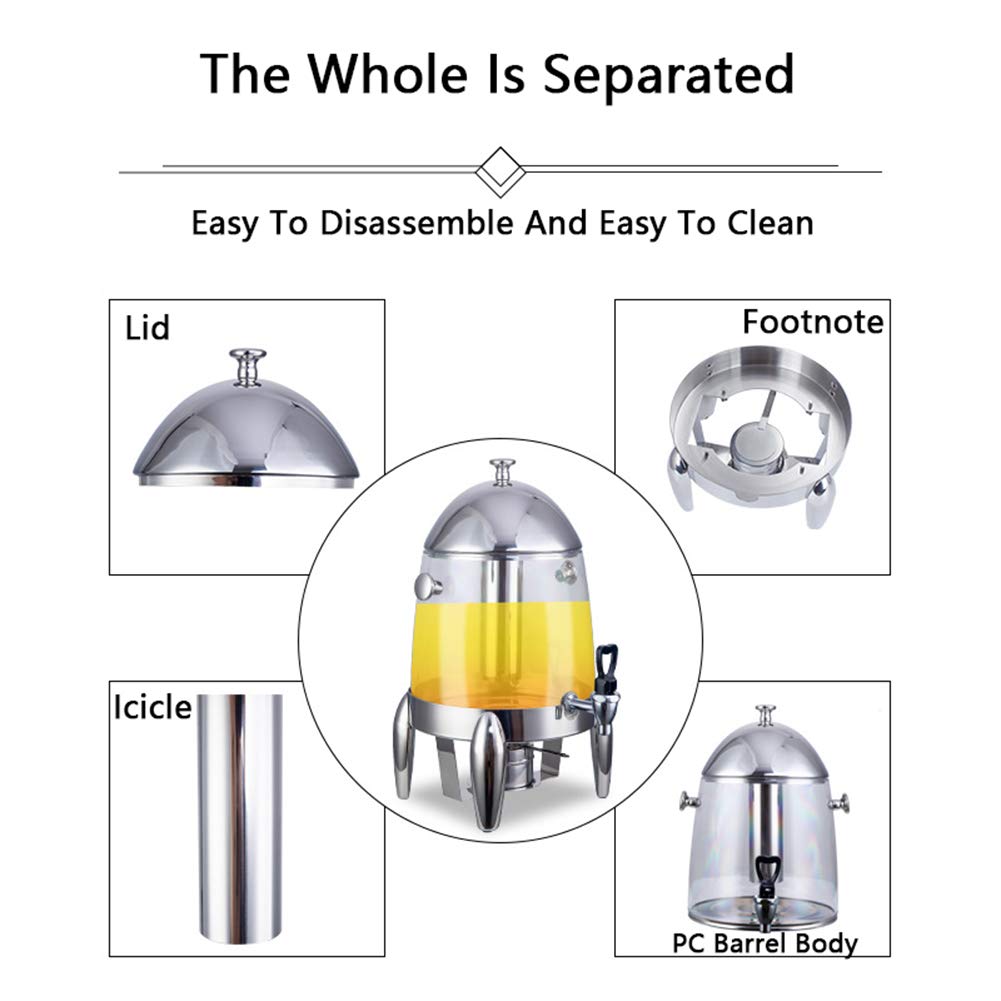 distributore d'Acqua, Dispenser for Bevande Calde e Fredde da 12 Litri con Corpo Contenitore in PC, urna for caffè Chafer in Acciaio Inossidabile Resistente Cilindro for Ghiaccio