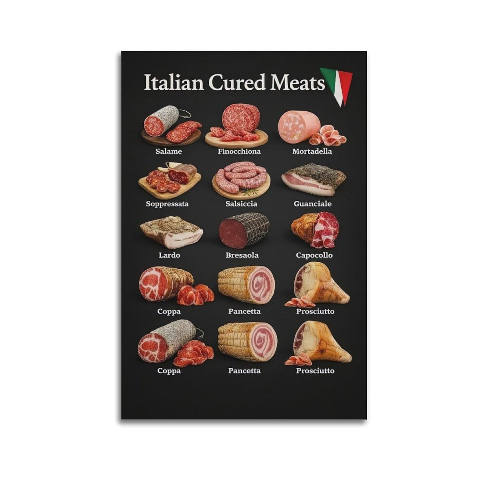 OKAHYS Italian Cured Meats Artwork Poster Decorative Painting Canvas Wall Artworks Picture 12x18inch(30x45cm)