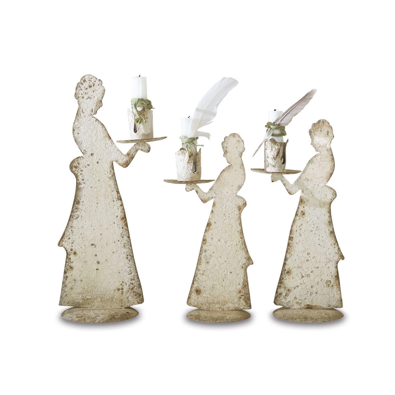 Loberon Kerzenständer 3er Set Chanler - antikweiß, antikweiß | wunderschönes Shabby-Finish, Romantisches Vintage-Flair, für Stabkerzen, Kerzenhalter, Kerzenleuchter, Eisen