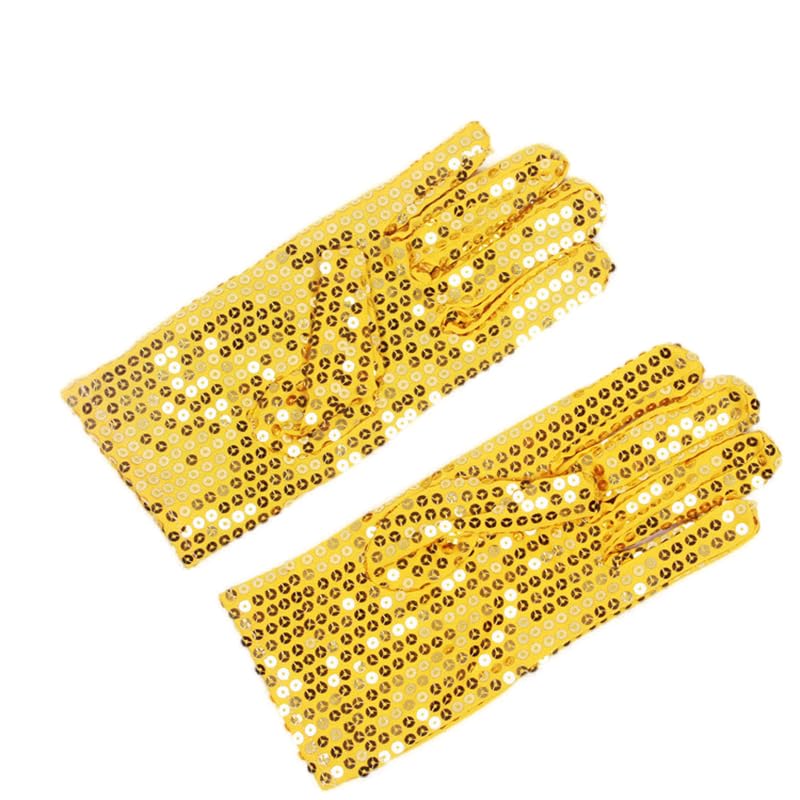 Sequin Gloves, Stage Performance Fancy Dress Accessory Gloves,Cosplay For MJ shiny punk concert Dance Costume Glove (Yellow, Kids/15cm)