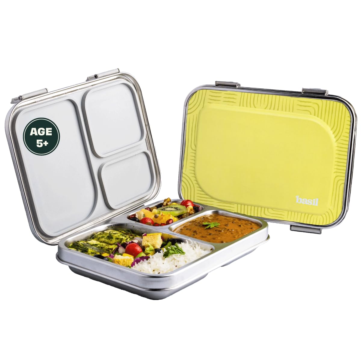 Bento Lunch Box – 900ml | 3-Compartment Stainless Steel Tiffin | Leak-Proof Lunch Box for Kids, Teenagers & Adults -Sav Green
