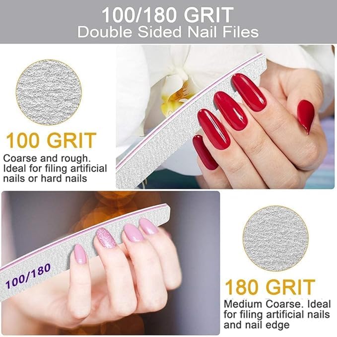 EXPESIA Professional Double-Sided Nail File, 100/180 Grit, 18 cm Length, Durable Sandpaper with PP Board Core, for Artificial and Natural Nails 3