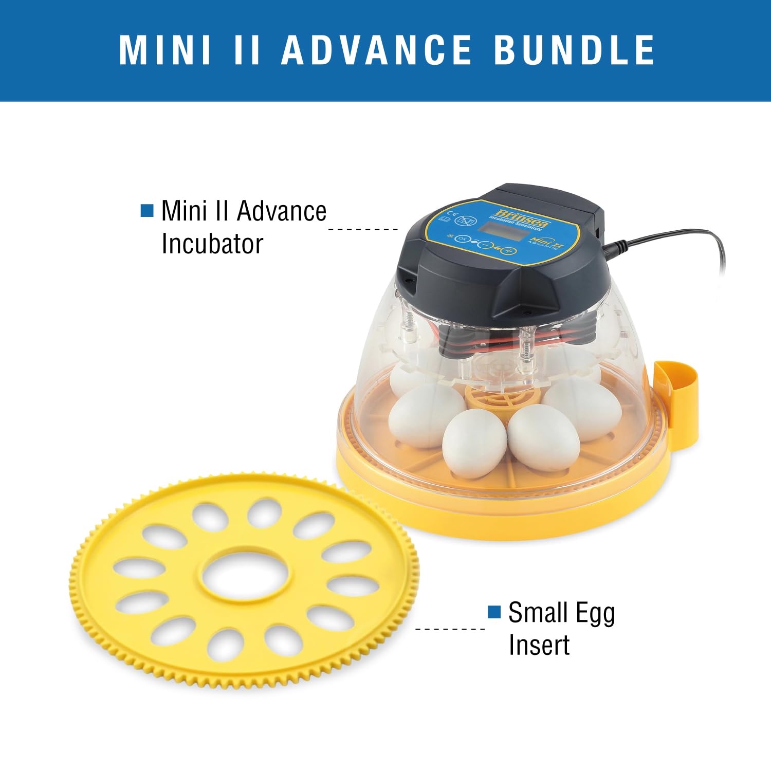 Brinsea Mini II Advance & Insert, incubatrice per uova con rotazione automatica delle uova e controllo della temperatura per cova 7 uova o fino a 12 con inserto, incubatore ideale per hobbisti e altro
