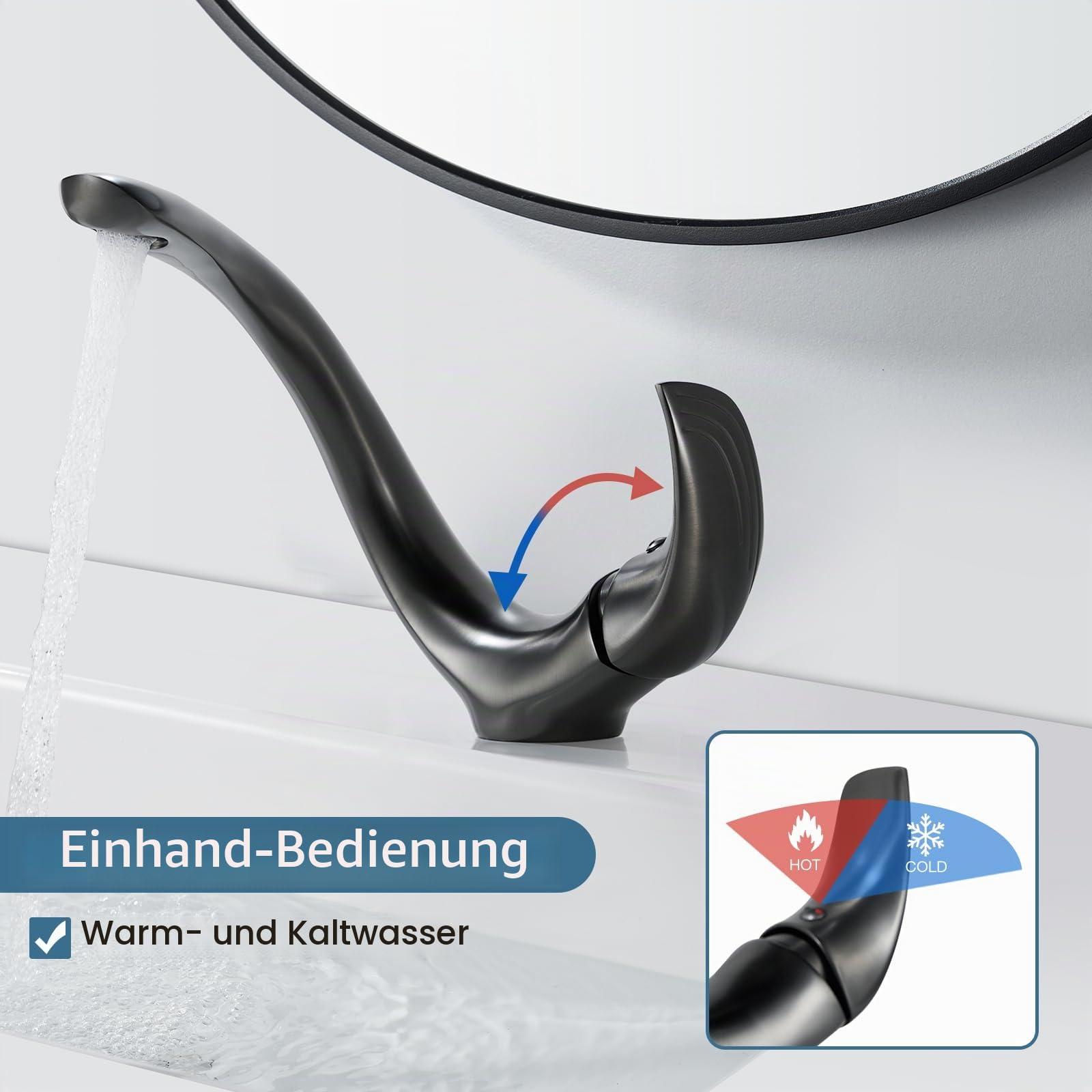 Wasserhahn Bad Grau Waschtischarmatur Armatur Badezimmer Mischbatterie Waschbecken Armaturen, Einhebelmischer Waschbeckenarmatur Messing, Kaltes und Heißes für Toiletten Oder Gäste Wc, Grau Matt