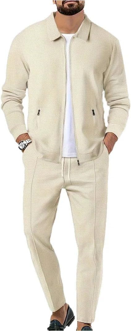 Men’s 2-Piece Tracksuits, Soft Waffle Hoodies, Sweatshirt Set, Men’s Tracksuit Set, Training Top and Bottom Set for Sports, Jogging, Suit Set