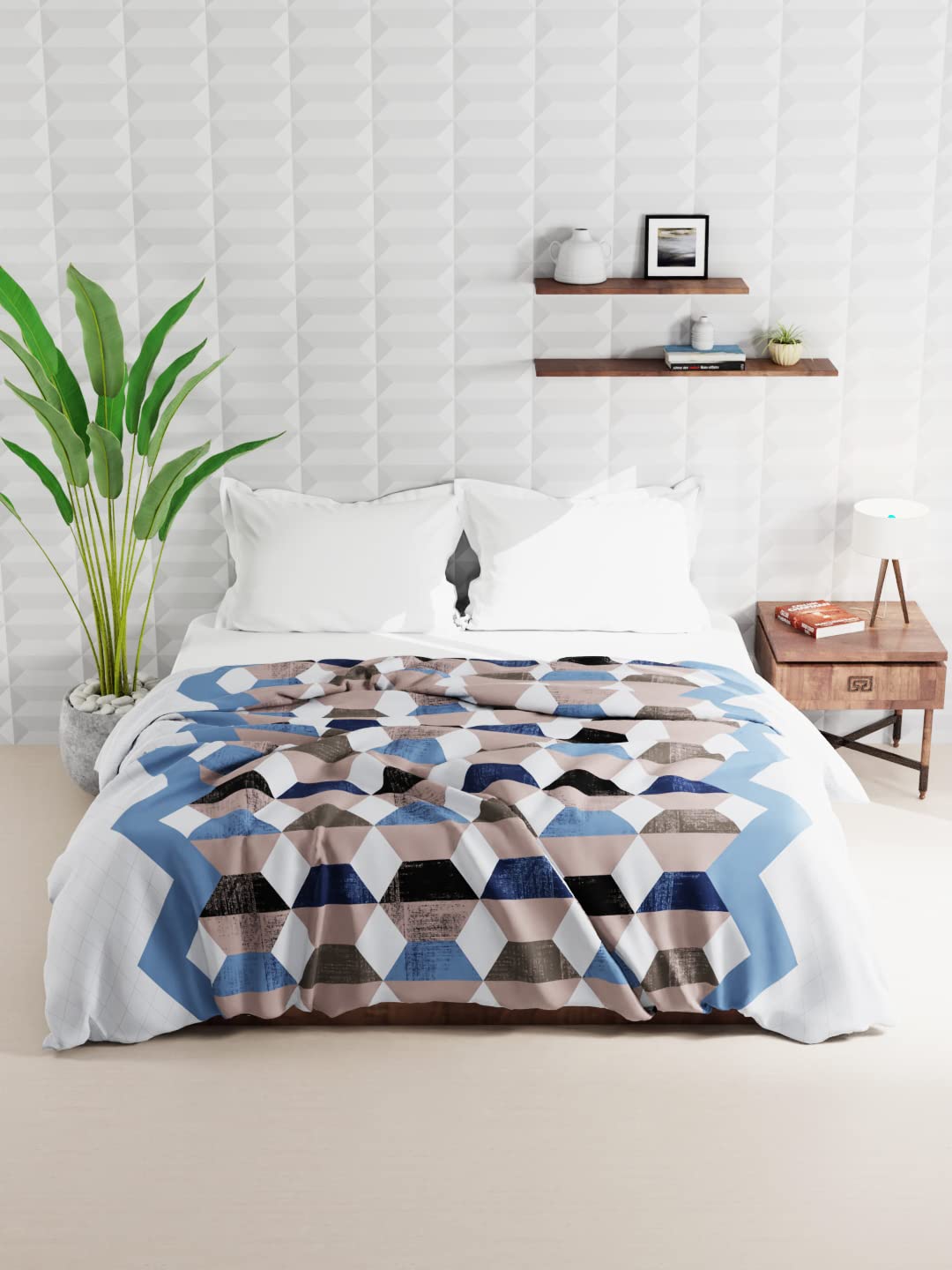 KOPA Super Soft Microfiber Double Comforter for All Weather -1pc Double Size (Rumba) Geometric-Brown/Blue