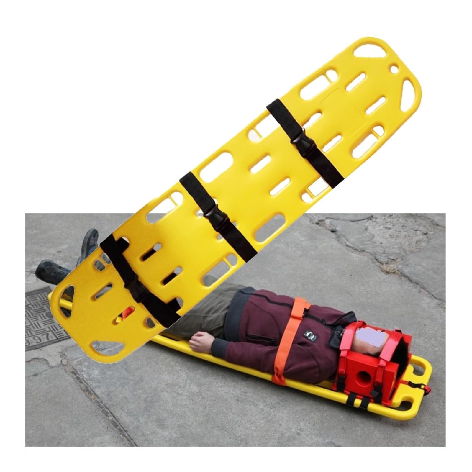 QICBYING Gurney Water Rescue Portable Stretcher Spine Board, Medical Stretcher Life-Saving Board With Head Immobilizer & Straps, Emergency Rescue Life Board