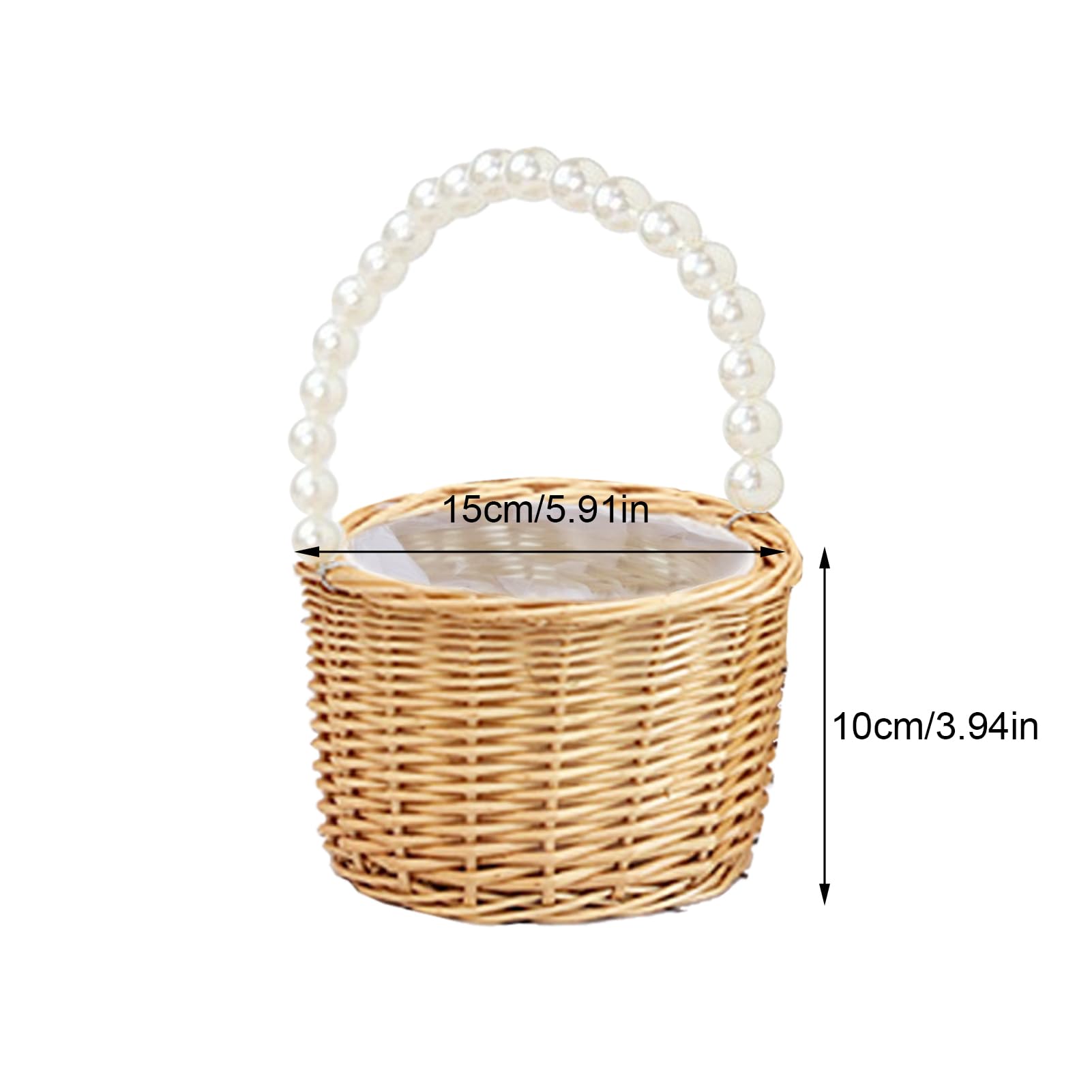 MINGZHE Pearl Handle Flower Girl Basket,Flower Girl Bag Pearl Flower Girl Basket Wicker Rattan Flower Girl Basket for Wedding Ceremony Home Decor(A-S)