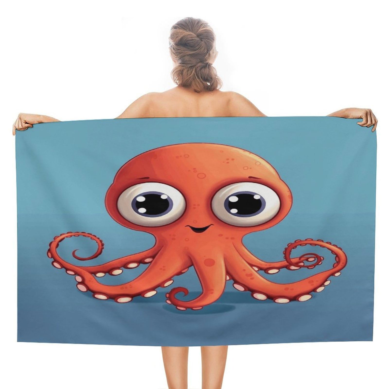 VstaDank Big Eyed Red Octopus Bath Towel Stylish Double-Faced Pile Travel Towel Soft Absorbent Beach Towel for Pool Swim Sports Camping Adults Gift 51X31 Inch