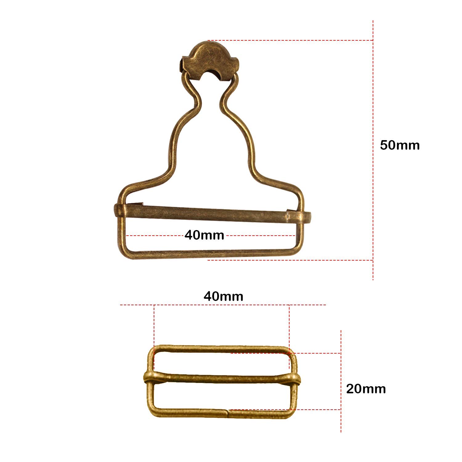 Trimming Shop 40mm Dungaree Buckles with Rectangle Slider Tri-Glide Buckles & No-Sew Jean Buttons for Suspender, Kids Overalls, Straps, Jumpsuits, Bronze, 10pcs Set
