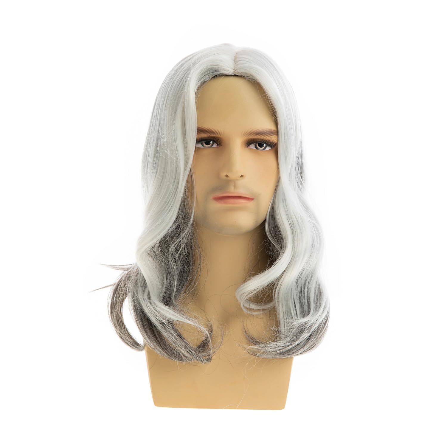 Perruque Homme Synthétique – Cheveux Gris Argenté – Coiffé Sur Le Côté – Bonnet Moyen – Neuf Sans Étiquettes