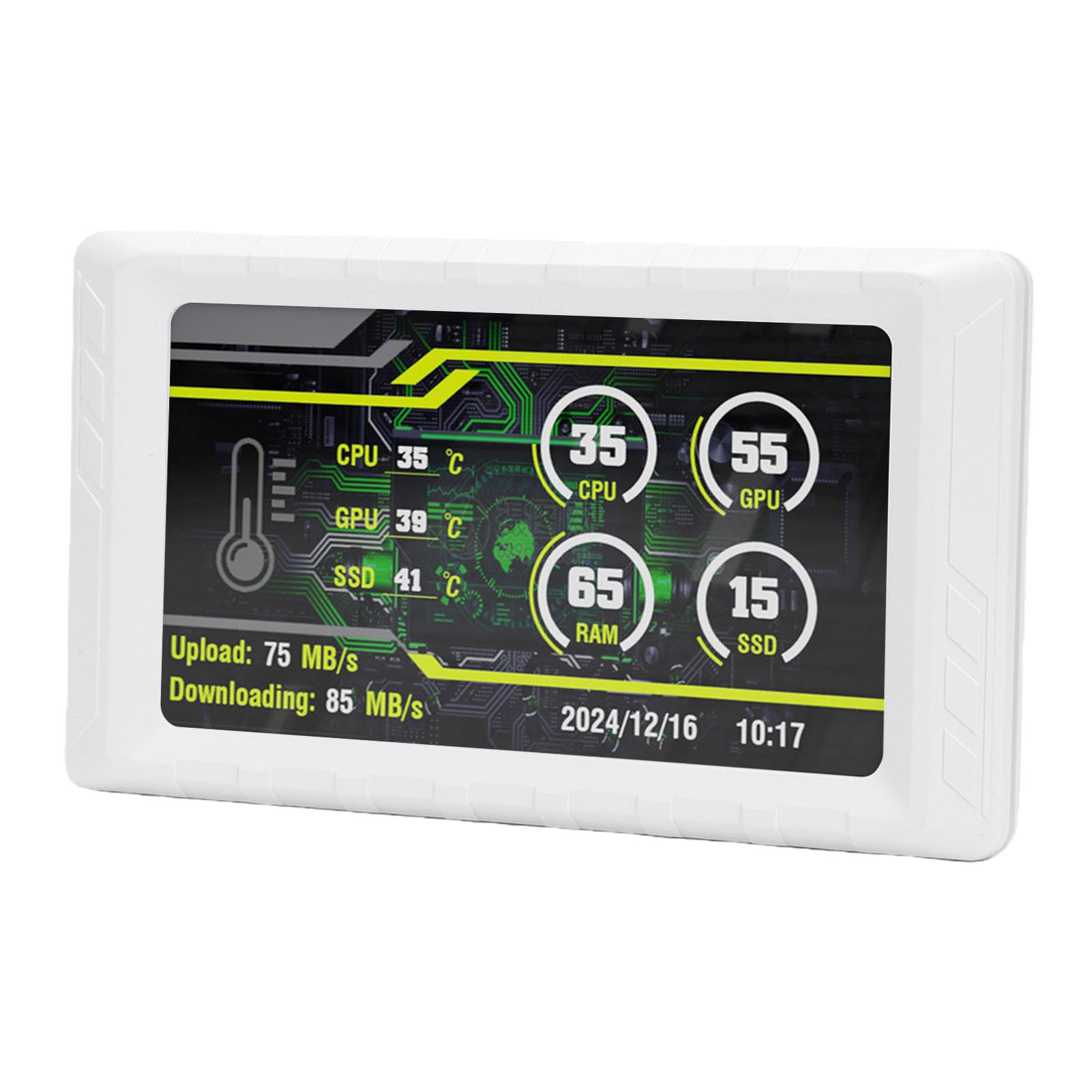 Écran Secondaire de 5 Pouces, écran LCD pour Surveillance de la Mémoire de la Température du Processeur Graphique du PC, Surveillance de la Fréquence D'images des Données du (White)