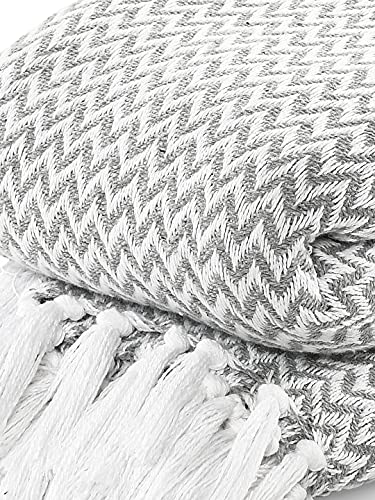 Image of SASHAA WORLD Chevron Throw Blanket Handwoven with Fringes | Throw for Living Room, Bed, XL Sofa & Chair | Grey Throw Blanket | 150x200 cm Pack of 1