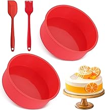 Cake Tin, 2PCS Silicone Rotundity Baking Tin, 10 Inch Rotundity Moulds BPA Free Baking Tray, Reusable Cake Baking Pans for Muffins Puddings Bread(Red)