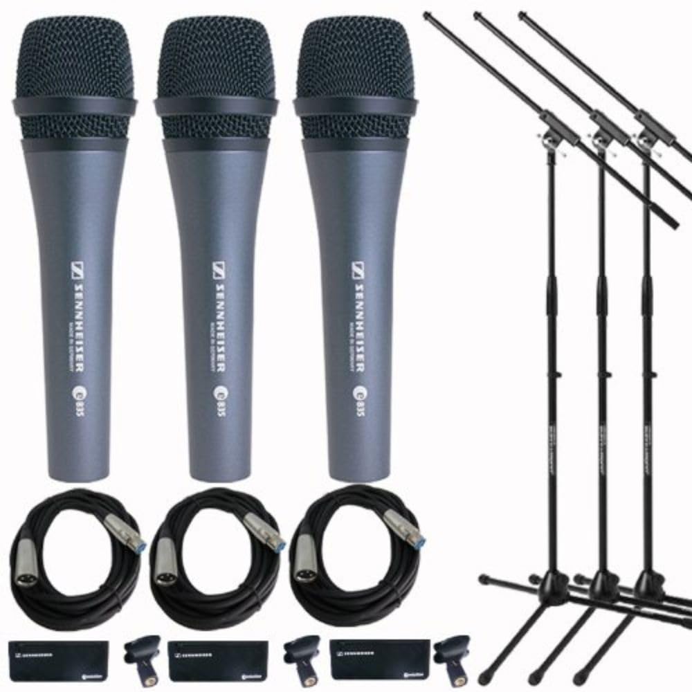 e 835 Dynamic Vocal Mic (3-Pack) with Stands & Cables Bundle