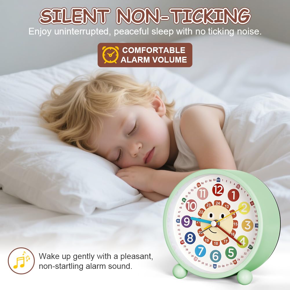 Despertador Infantil sin tictac,Despertador Infantil Silencioso Sin Tick Tick con luz Nocturna y Función de Repetición,Despertador Infantil para Oficina,Dormitorio,Niños,Reloj con Pilas — view 5