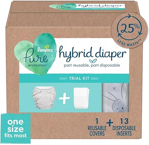 Pampers Hybrid Diaper Trial Kit - (1) Reusable Cloth Diaper Cover + (13) Disposable Inserts - One Size 0-30 Months