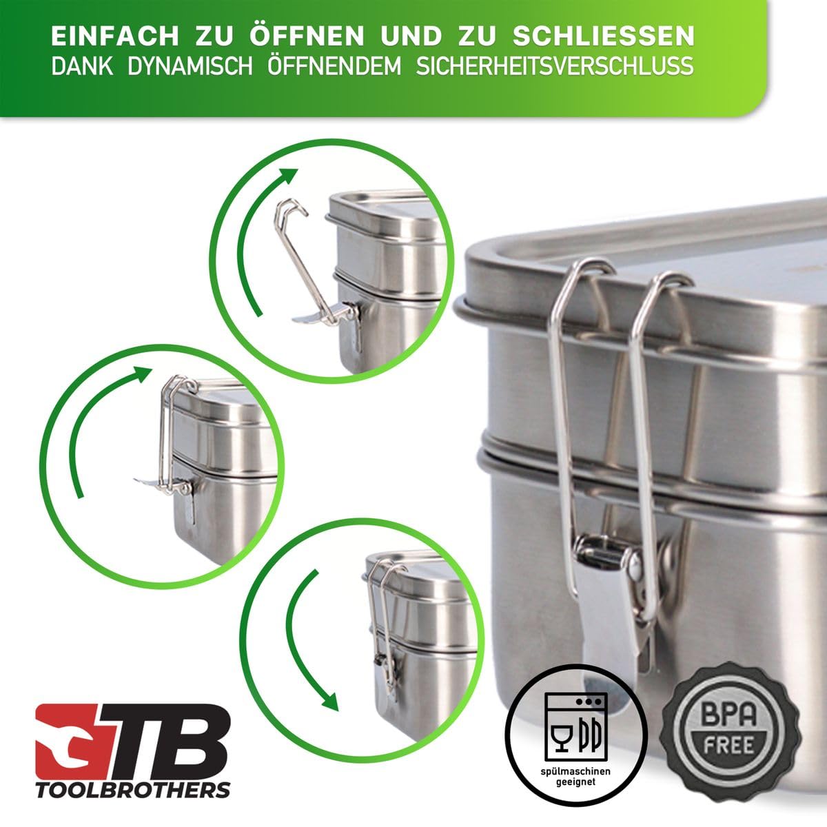 Toolbrothers Fiambrera en estuche rígido, resistente al agua, fiambrera de acero inoxidable + botella de acero inoxidable de 600 ml + cubiertos multifunción 4 en 1 (tapa de acero inoxidable de 1200