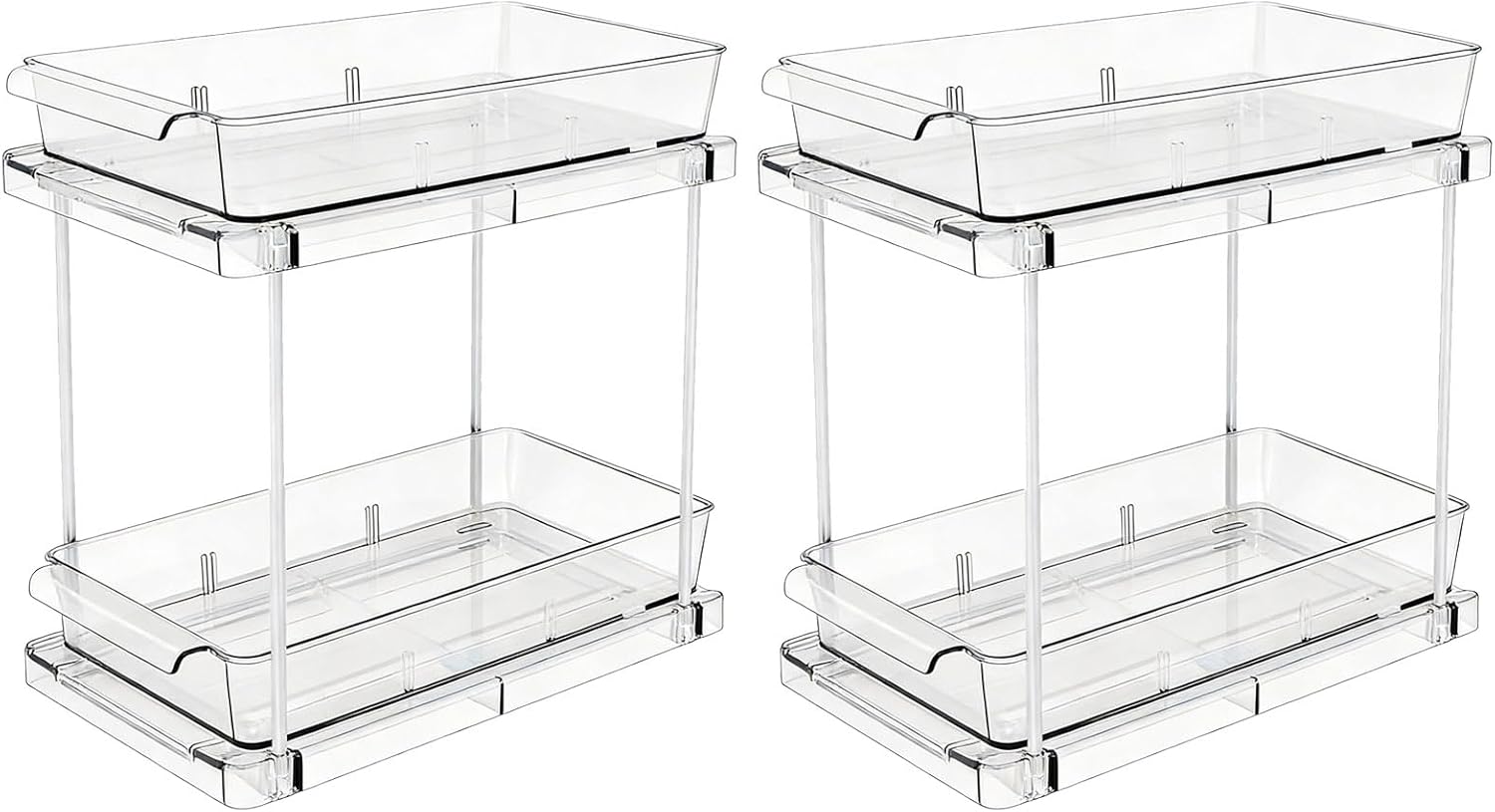 Pack of 2 Space Saving Bathroom Shelf Organizers with Multi Layer Compartments Storage Rack for Products Pull Out Bathroom Organizers