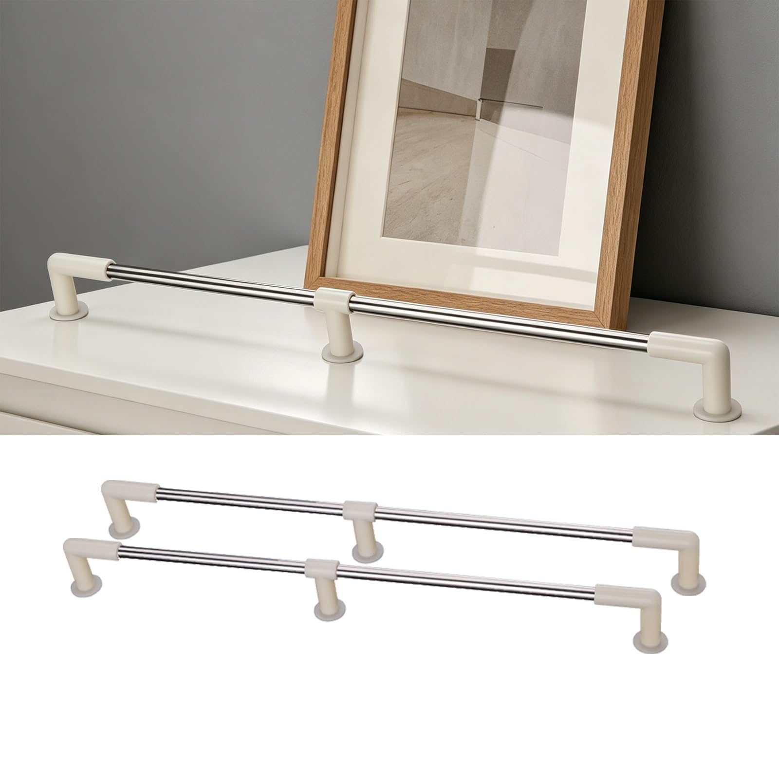 DJPHOFS Stainless Steel Shelf Guard Rail Decorative, Anti-fall Cabinet Railing Bar 1 2 4 Pack, Silver Gallery for Wood Floating Shelves(2pcs,45cm/17.7in)