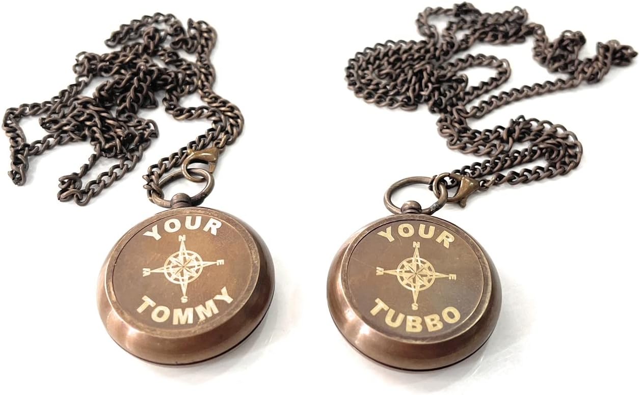 Brass Dual Compass Gift Set Personalize Engraved Compass Special Present Idea for Him/Her Nautical Pendant Gift Birthday, Anniversary Or Christmas