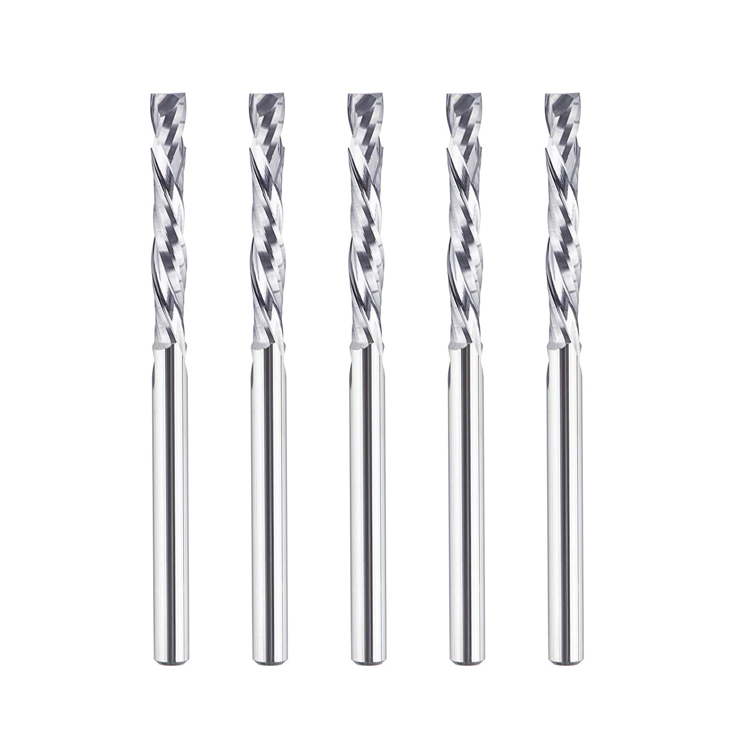 SpeTool Lot de 5 fraises hélicoïdales CNC à compression 3,175 mm (1/8") Diamètre de coupe Tige 22 mm Longueur de coupe HRC55 Fraise à queue CNC pour bois